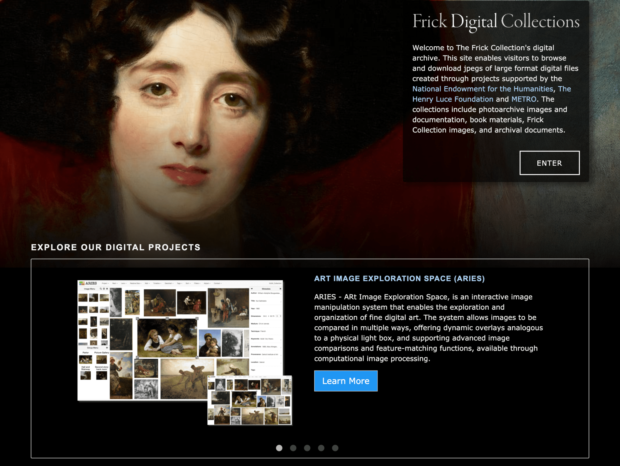 Screencapture of the Frick Collection's digital collections web page.
