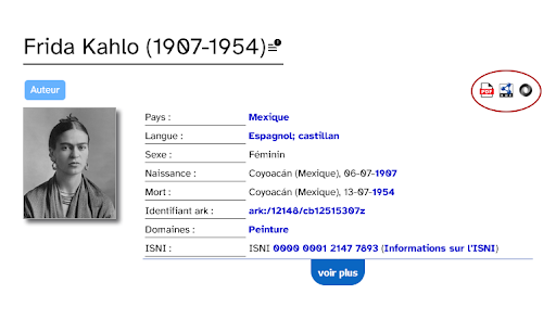 Screencapture of page for artist Frida Kahlo.
